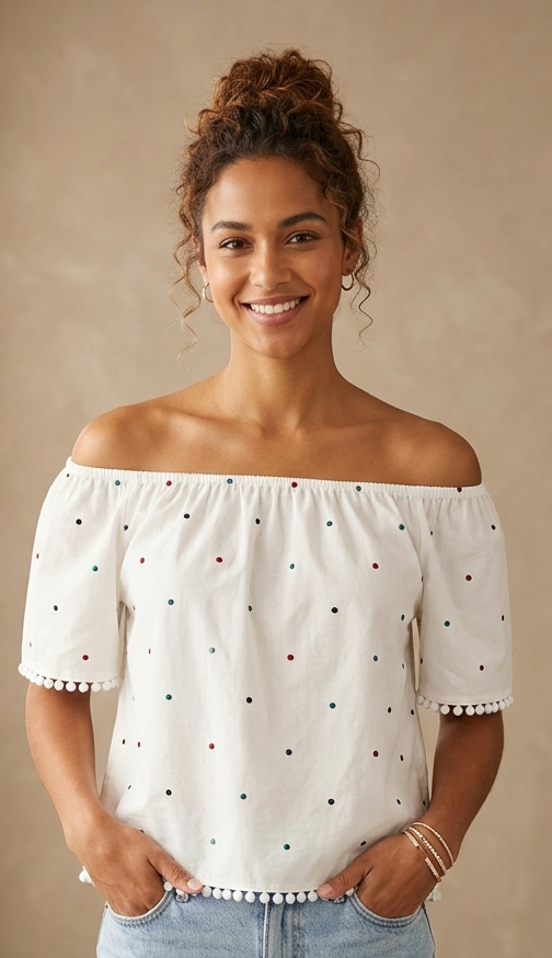 BLUSA HOMBROS DESCUBIERTO  LUNARES