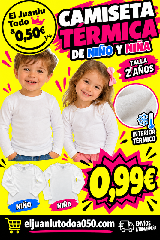 CAMISETA  INTERIOR  DE NIÑO Y NIÑA TALLA 2 AÑOS