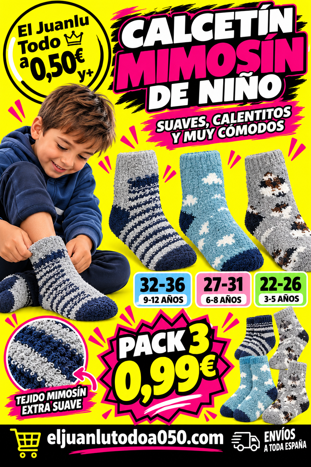 PACK 3 CALCETIN MIMOSIN DE NIÑO CALENTITOS