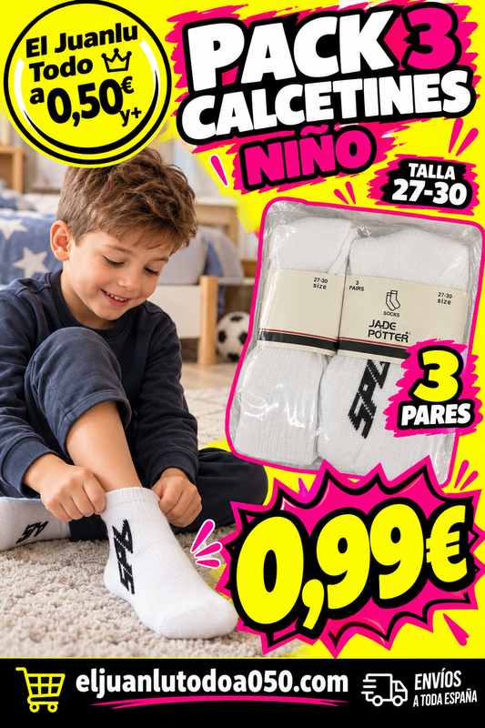 CALCETÍN DE DEPORTE NIÑO Y NIÑA PACK DE 3 BLANCO